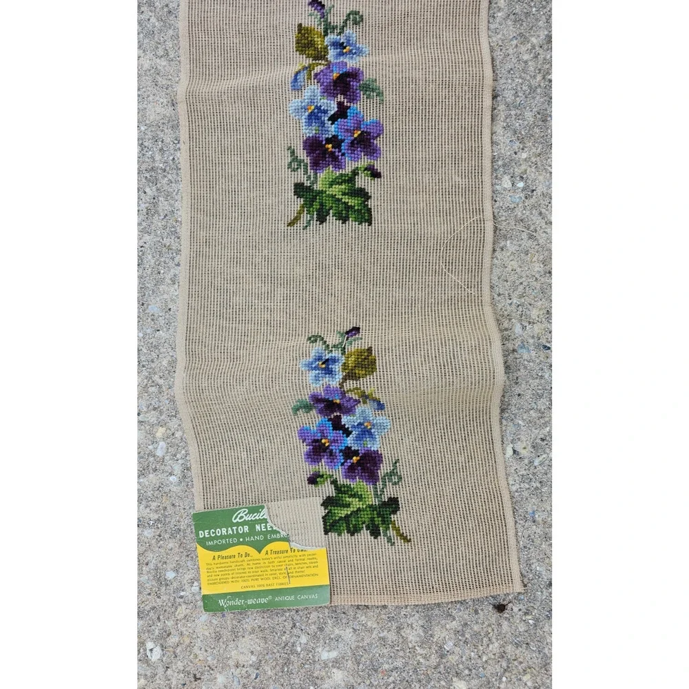 Vintage Bucilla Embroidered Floral Tapestry Wall Hanger Unfinished 64